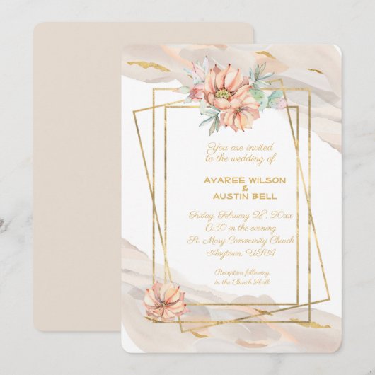 Invitation Poser le marbre avec les étincelles d'or et les ca (Devant / Derrière)