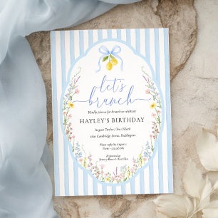 Invitation Posey Wildflower Blue Bow Anniversaire Brunch