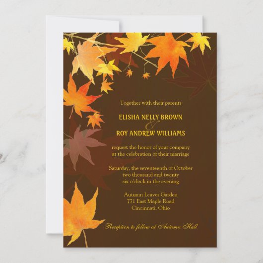 Invitation Posh Automne Maple Feuille Mariage Brown (Devant)