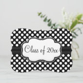 Invitation Posh Black White Polka Dot Graduation/Fête (Debout devant)