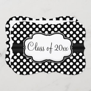 Invitation Posh Black White Polka Dot Graduation/Fête