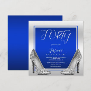 Invitation Posh Blue & Silver Stilettos 40e Anniversaire