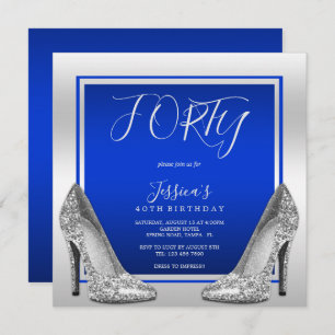 Invitation Posh Blue & Silver Stilettos 40e anniversaire