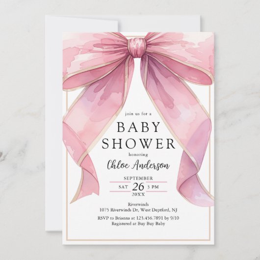 Invitation Posh Coquette Bow Baby shower (Devant)