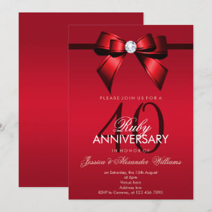 Invitation Posh Gem Bow & Ruban 40e Anniversaire de Mariage