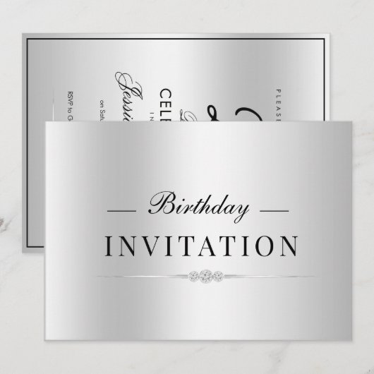 Invitation Posh Glamour Argent 25e Anniversaire (Devant / Derrière)
