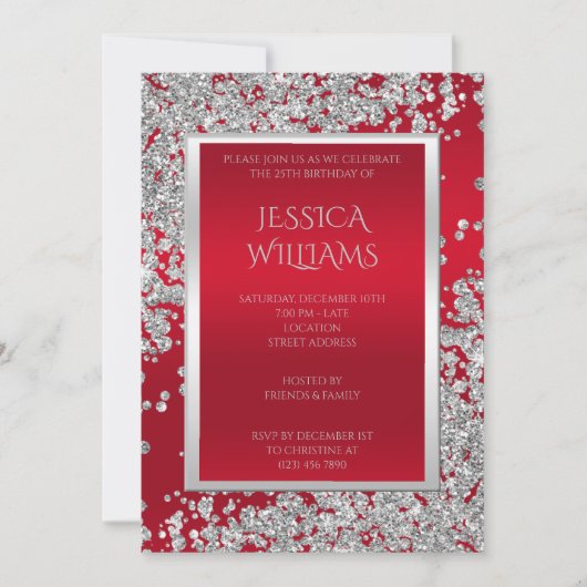 Invitation Posh Glitzy Diamonds & Ruby Red Anniversaire (Devant)
