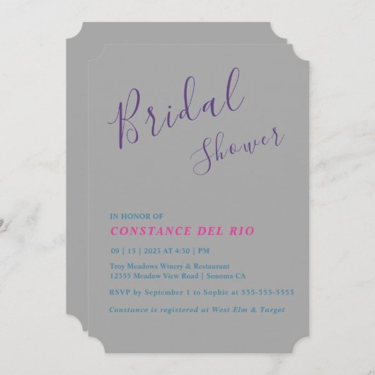 Invitation Posh Minimale De Douche Nuptiale (Devant / Derrière)