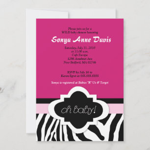 Invitation Posh "Oh Baby" Zebra Stripe 5x7 Baby shower Invita