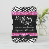 Invitation Posh Pink Sparkle Zebra Girl'anniversaire (Debout devant)