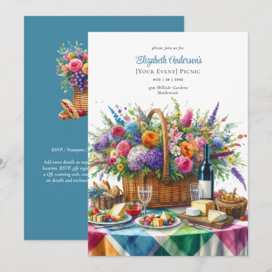 Invitation Posh Pique-nique fête Anniversaire Retraite Bébé M (Devant / Derrière)