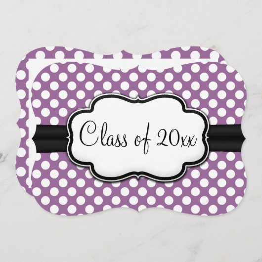 Invitation Posh Purple Polka Dot Graduation (Devant / Derrière)