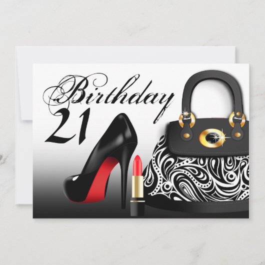 Invitation Posh Purse, talons hauts et bâton à lèvres 21e ann (Devant)
