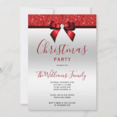 Invitation Posh Red Jewel Bow fête de Noël (Devant)