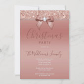 Invitation Posh Rose Gold Jewel Bow Noël Party (Devant)