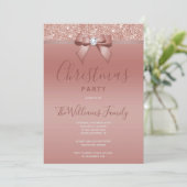 Invitation Posh Rose Gold Jewel Bow Noël Party (Debout devant)