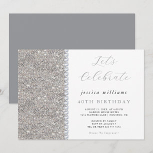 Invitation Posh Sequins & Diamants Argent Anniversaire