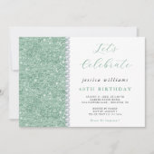 Invitation Posh Sequins & Diamants Vert Menthe Anniversaire (Devant)