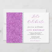 Invitation Posh Sequins & Diamants Violet Anniversaire (Devant)