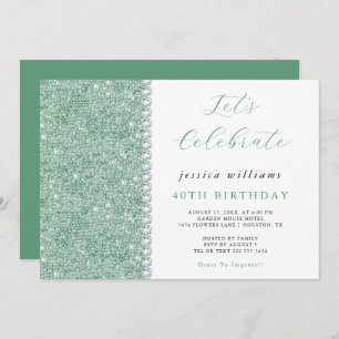 Invitation Posh Sequins & Diamonds Mint Vert Anniversaire