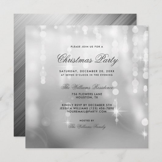 Invitation Posh Silver Lights Bokee Noël (Devant / Derrière)