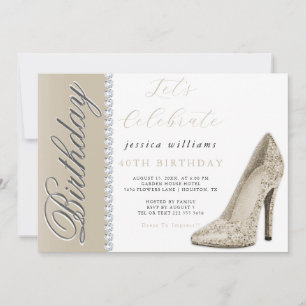 Invitation Posh Stiletto & Diamonds Champagne Anniversaire