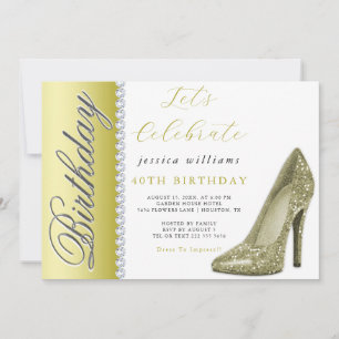 Invitation Posh Stiletto & Diamonds Gold Anniversaire