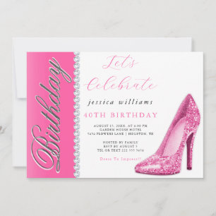 Invitation Posh Stiletto & Diamonds Rose Anniversaire