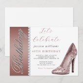 Invitation Posh Stiletto & Diamonds Rose Gold Anniversaire (Devant / Derrière)