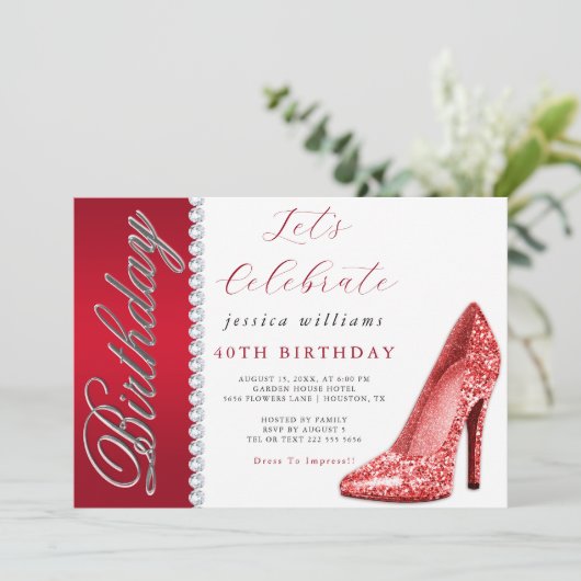 Invitation Posh Stiletto & Diamonds Ruby Red Anniversaire (Debout devant)