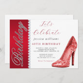 Invitation Posh Stiletto & Diamonds Ruby Red Anniversaire (Devant / Derrière)