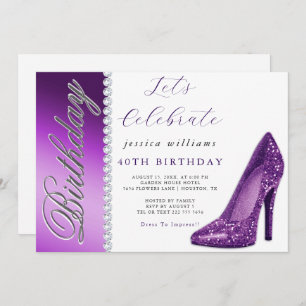 Invitation Posh Stiletto & Diamonds Violet Anniversaire