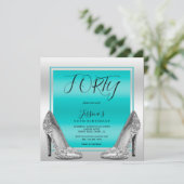 Invitation Posh Turquoise & Silver Stilettos 40e anniversaire (Debout devant)