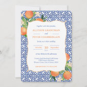 Invitation Positano Carreaux Bleus Oranges Citrus Mariage (Devant)