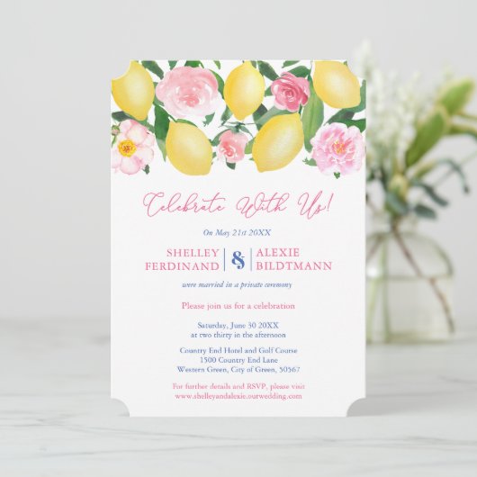 Invitation Positano Citrons Carreaux Bleus Mariage Réception (Debout devant)