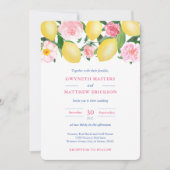 Invitation Positano Lemons rose Floral Mariage Carrelage bleu (Devant)