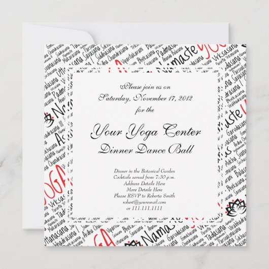 Invitation Positions élégantes de Yoga noir et rouge Lotus Bl (Devant)