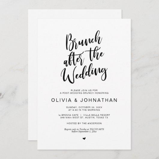 Invitation Post mariage, Brunch après mariage, Black script I (Devant / Derrière)
