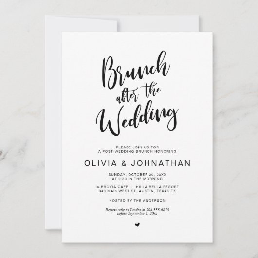 Invitation Post mariage, Brunch après mariage, Script noir (Devant)