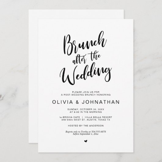 Invitation Post mariage, Brunch après mariage, Script noir (Devant / Derrière)