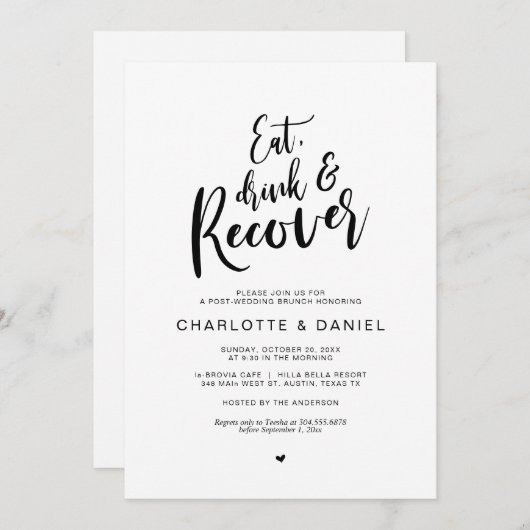 Invitation Post mariage, Manger, Boire et Récupérer Brunch (Devant / Derrière)