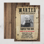 Invitation Poster Boys Recherché Premier Anniversaire Cowboy (Devant / Derrière)