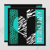 Invitation Poster de animal Aqua Blue Leopard Zebra noir et b (Devant / Derrière)