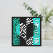 Invitation Poster de animal Aqua Blue Leopard Zebra noir et b (Debout devant)