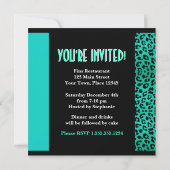 Invitation Poster de animal Aqua Blue Leopard Zebra noir et b (Dos)