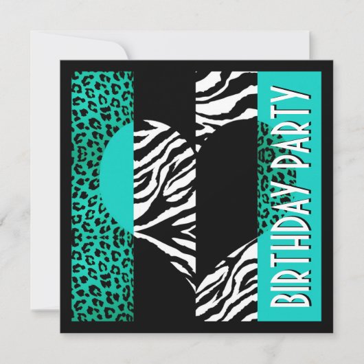 Invitation Poster de animal Aqua Blue Leopard Zebra noir et b (Devant)