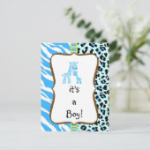 Invitation poster de animal bleu baby shower (Debout devant)