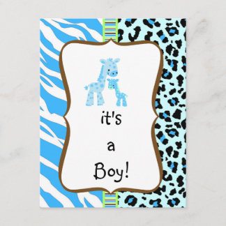 Invitation poster de animal bleu baby shower