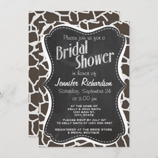 Invitation Poster de animal de la Giraffe Taupe foncée; appar (Devant / Derrière)