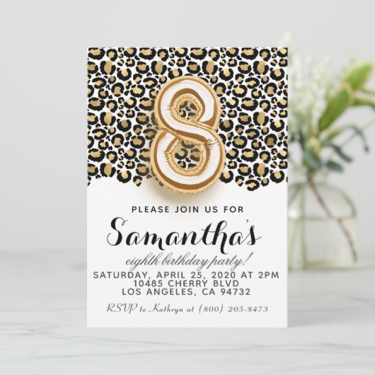 Invitation Poster de animal de Leopard 8e annivers (Debout devant)